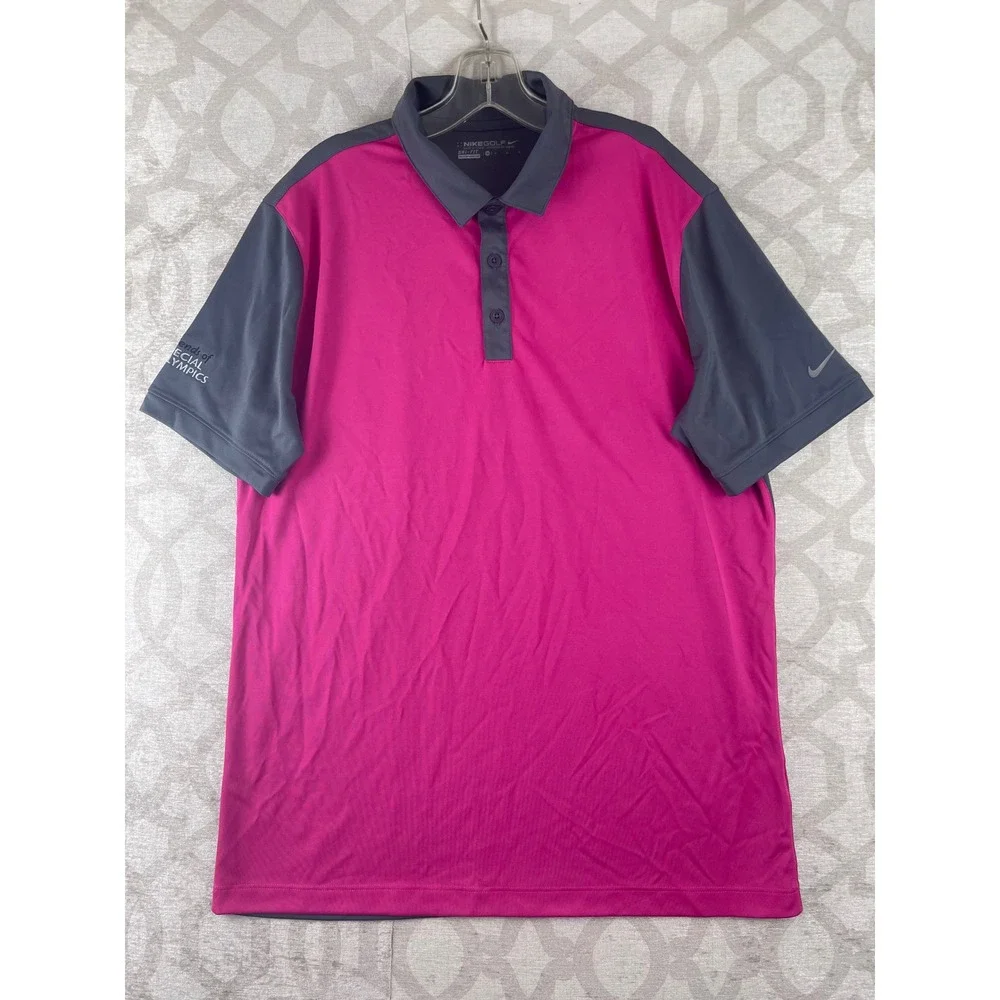 Nike Golf Dri-FIT Polo Shirt Mens Medium Pink Grey‎ Colorblock Special Olympics
